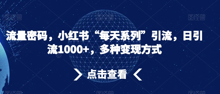 流量密码，小红书“每天系列”引流，日引流1000+，多种变现方式【揭秘】-88共享