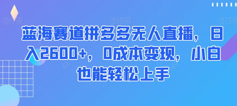 蓝海赛道拼多多无人直播，日入2600+，0成本变现，小白也能轻松上手【揭秘】-88共享