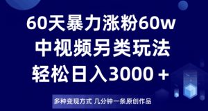 60天暴力涨粉60W，中视频另类玩法，日入3000＋，几分钟一条原创作品多种变现方式-88共享