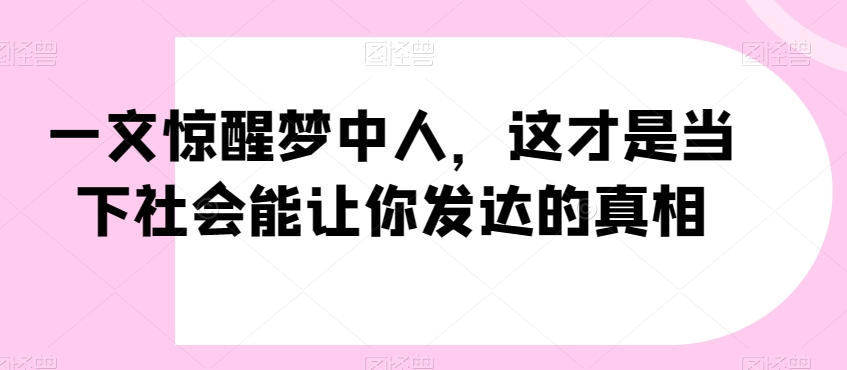 一文惊醒梦中人，这才是当下社会能让你发达的真相【公众号付费文章】-88共享