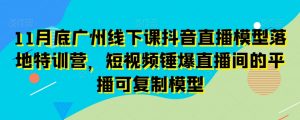 11月底广州线下课抖音直播模型落地特训营，短视频锤爆直播间的平播可复制模型-88共享