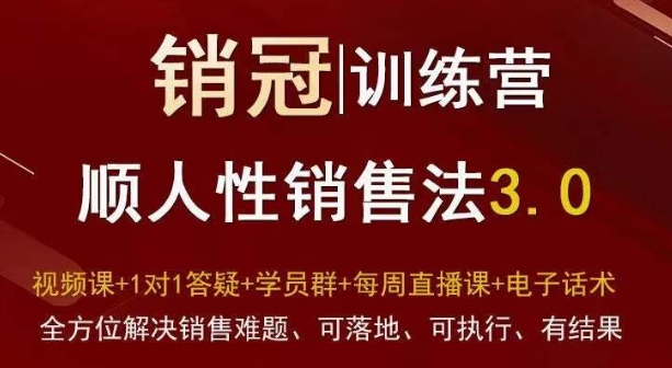 爆款！销冠训练营3.0之顺人性销售法，全方位解决销售难题、可落地、可执行、有结果-88共享