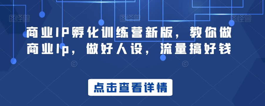 商业IP孵化训练营新版，教你做商业Ip，做好人设，流量搞好钱-88共享