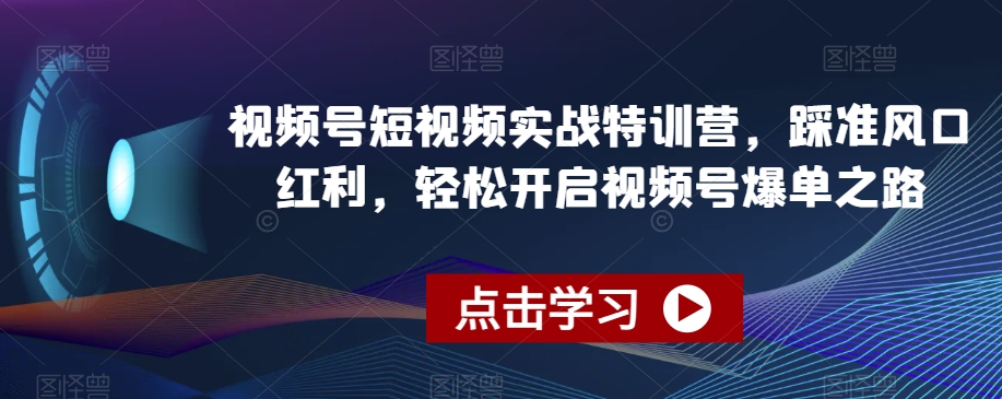 视频号短视频实战特训营，踩准风口红利，轻松开启视频号爆单之路-88共享
