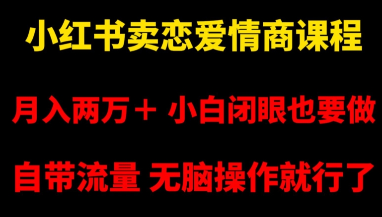 小红书卖恋爱情商课程，月入两万＋，小白闭眼也要做，自带流量，无脑操作就行了【揭秘】-88共享