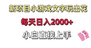新项目小游戏文字玩出花日入2000+，每天只需一小时，小白直接上手【揭秘】-88共享