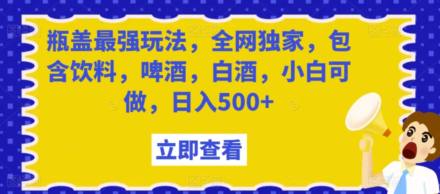 瓶盖最强玩法，全网独家，包含饮料，啤酒，白酒，小白可做，日入500+【揭秘】-88共享