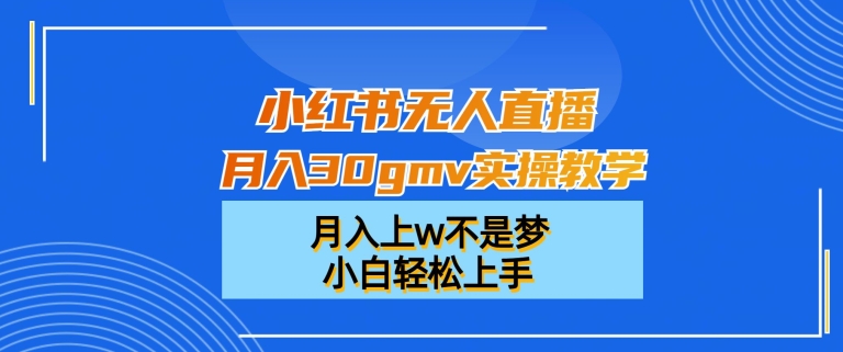 小红书无人直播月入30gmv实操教学，月入上w不是梦，小白轻松上手【揭秘】-88共享