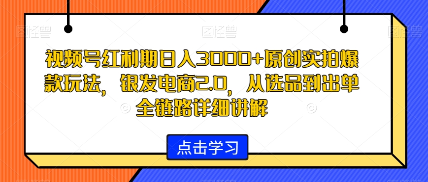 视频号红利期日入3000+原创实拍爆款玩法，银发电商2.0，从选品到出单全链路详细讲解【揭秘】-88共享
