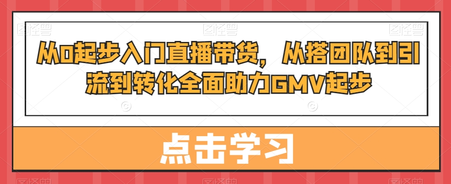 从0起步入门直播带货，​从搭团队到引流到转化全面助力GMV起步-88共享