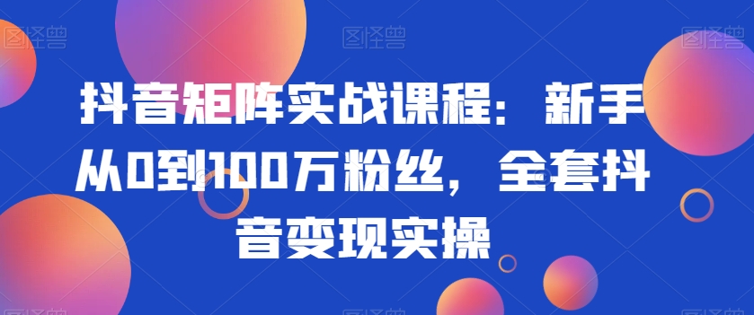 抖音矩阵实战课程：新手从0到100万粉丝，全套抖音变现实操-88共享