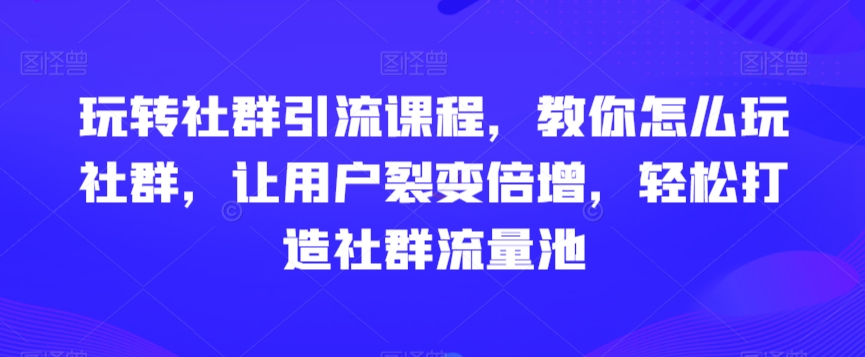 玩转社群引流课程，教你怎么玩社群，让用户裂变倍增，轻松打造社群流量池-88共享
