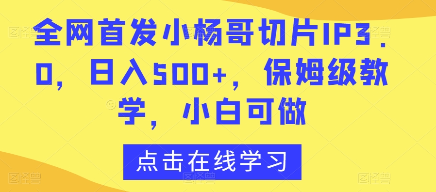 全网首发小杨哥切片IP3.0，日入500+，保姆级教学，小白可做【揭秘】-88共享