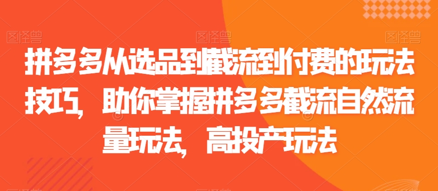 拼多多从选品到截流到付费的玩法技巧，助你掌握拼多多截流自然流量玩法，高投产玩法-88共享