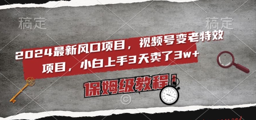 2024最新风口项目，视频号变老特效项目，电脑小白上手3天卖了3w+，保姆级教程【揭秘】-88共享
