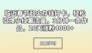 临近春节超火存钱打卡,轻松引爆小红薯流量,3分钟一条作品,20天涨粉4000+【揭秘】-88共享