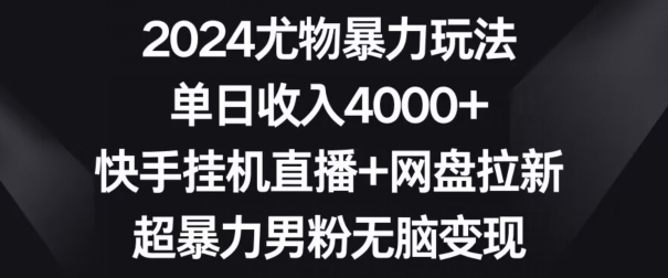 2024尤物暴力玩法，单日收入4000+，快手挂机直播+网盘拉新，超暴力男粉无脑变现【揭秘】-88共享