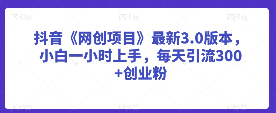 抖音《网创项目》最新3.0版本，小白一小时上手，每天引流300+创业粉【揭秘】-88共享