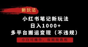 小红书笔记新玩法,日入1000+,多平台搬运变现(不违规),小白可操作,保姆级教程【揭秘】-88共享