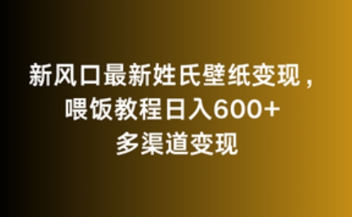 新风口最新姓氏壁纸变现，喂饭教程日入600+【揭秘】-88共享