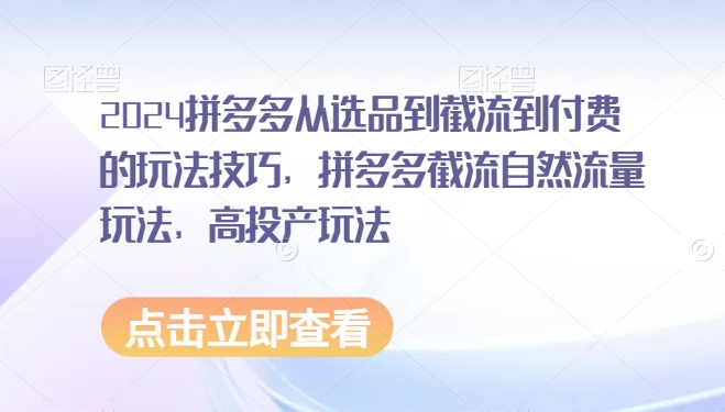 2024拼多多从选品到截流到付费的玩法技巧，拼多多截流自然流量玩法，高投产玩法-88共享