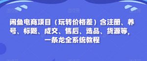 闲鱼电商项目（玩转价格差）含注册、养号、标题、成交、售后、选品、货源等，一条龙全系统教程-88共享
