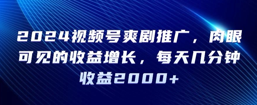 2024视频号爽剧推广，肉眼可见的收益增长，每天几分钟收益2000+【揭秘】-88共享