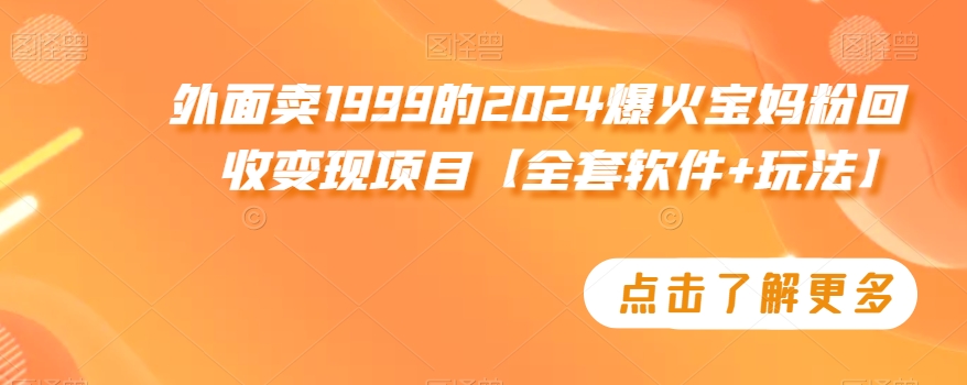 外面卖1999的2024爆火宝妈粉回收变现项目【全套软件+玩法】【揭秘】-88共享