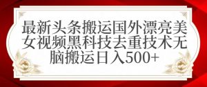 最新头条搬运国外漂亮美女视频黑科技去重技术无脑搬运日入500+【揭秘】-88共享