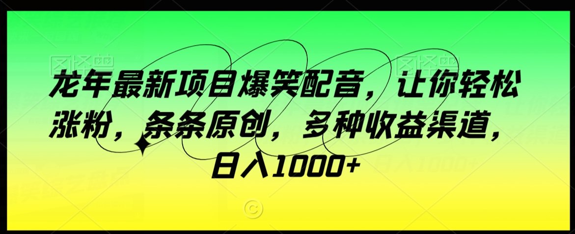 龙年最新项目爆笑配音，让你轻松涨粉，条条原创，多种收益渠道，日入1000+【揭秘】-88共享