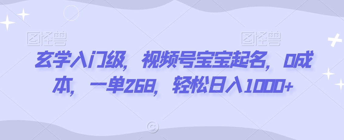 玄学入门级，视频号宝宝起名，0成本，一单268，轻松日入1000+【揭秘】-88共享