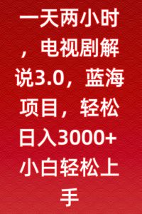 一天两小时,电视剧解说3.0,蓝海项目,轻松日入3000+小白轻松上手【揭秘】-88共享
