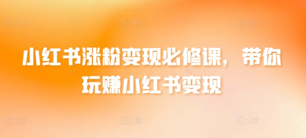 小红书涨粉变现必修课，带你玩赚小红书变现-88共享