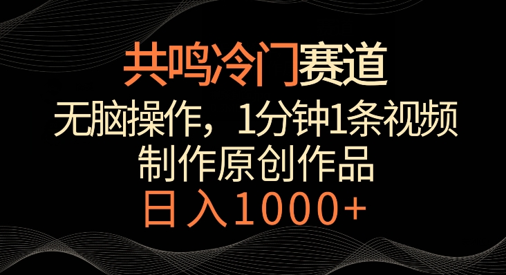 共鸣冷门赛道，无脑操作，一分钟一条视频，日入1000+【揭秘】-88共享