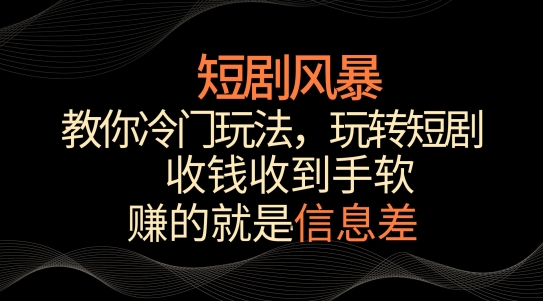 短剧风暴，教你冷门玩法，玩转短剧，收钱收到手软【揭秘】-88共享