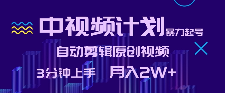 中视频计划暴力起号，自动剪辑原创视频，3分钟上手，月入2W+【揭秘】-88共享