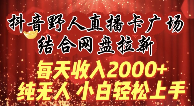 每天收入2000+，抖音野人直播卡广场，结合网盘拉新，纯无人，小白轻松上手【揭秘】-88共享