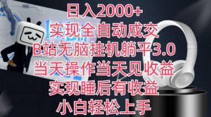 日入2000+，实现全自动成交，B站无脑挂机躺平3.0，当天操作当天见收益，实现睡后有收益【揭秘】-88共享