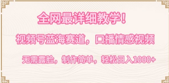 全网最详细教学，视频号蓝海赛道，口播情感视频，无需露脸，制作简单，轻松实现日入1000+【揭秘】-88共享