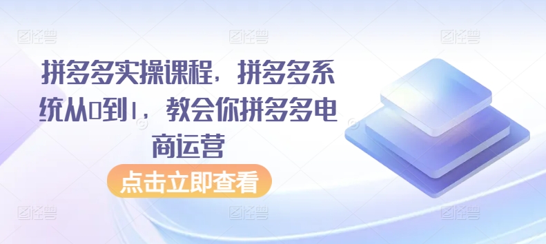 拼多多实操课程，拼多多系统从0到1，教会你拼多多电商运营-88共享