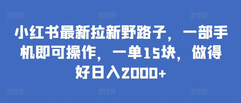 小红书最新拉新野路子，一部手机即可操作，一单15块，做得好日入2000+【揭秘】-88共享
