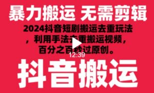 2024最新抖音搬运技术,抖音短剧视频去重,手法搬运,利用工具去重,达到秒过原创的效果【揭秘】-88共享
