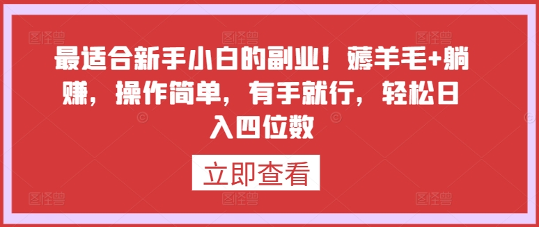 最适合新手小白的副业！薅羊毛+躺赚，操作简单，有手就行，轻松日入四位数【揭秘】-88共享