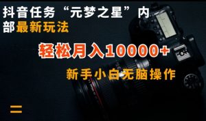 抖音任务“元梦之星”内部最新玩法，新手小白无脑操作，轻松月入10000+【揭秘】-88共享