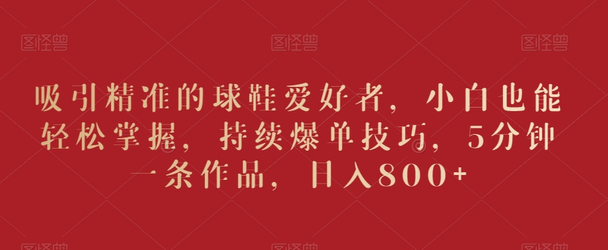 吸引精准的球鞋爱好者，小白也能轻松掌握，持续爆单技巧，5分钟一条作品，日入800+【揭秘】-88共享