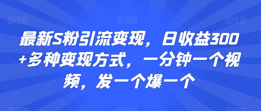 最新S粉引流变现，日收益300+多种变现方式，一分钟一个视频，发一个爆一个【揭秘】-88共享