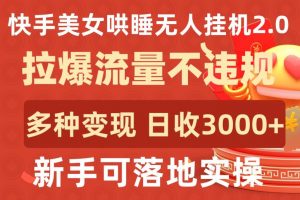 快手美女哄睡无人挂机2.0.拉爆流量不违规,多种变现途径,日收3000+,新手可落地实操【揭秘】-88共享