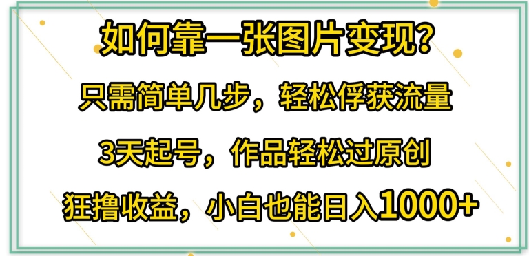 如何靠一张图片变现?只需简单几步，轻松俘获流量，3天起号，作品轻松过原创【揭秘】-88共享