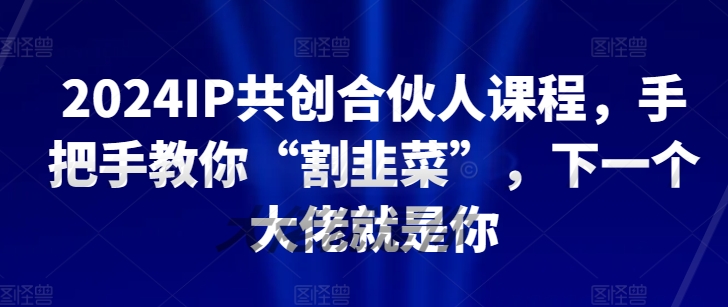 2024IP共创合伙人课程，手把手教你“割韭菜”，下一个大佬就是你-88共享