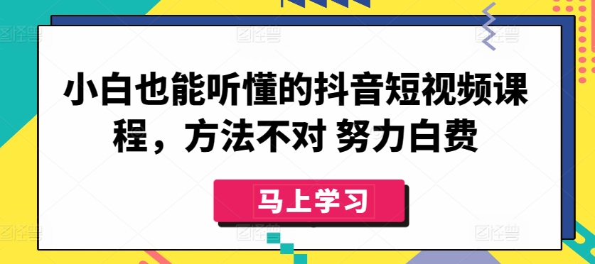 小白也能听懂的抖音短视频课程，方法不对 努力白费-88共享